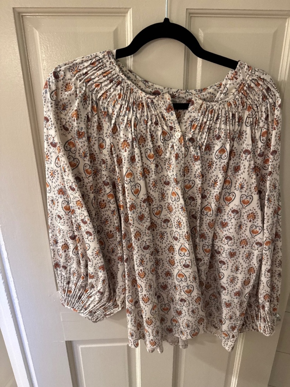 Tyler Boe Cream and Rust Floral Paisley Print Top